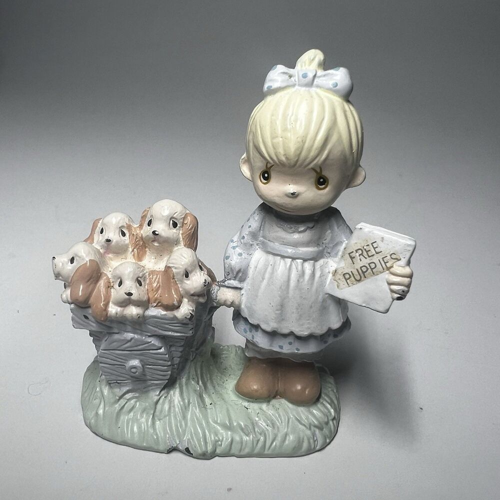 Vtg Precious Moments Pewter Mini Figurine Free Puppies Cheerful Giver 1990